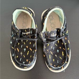 Hey Dude Kids Black Moccasins with Colorful Lightning